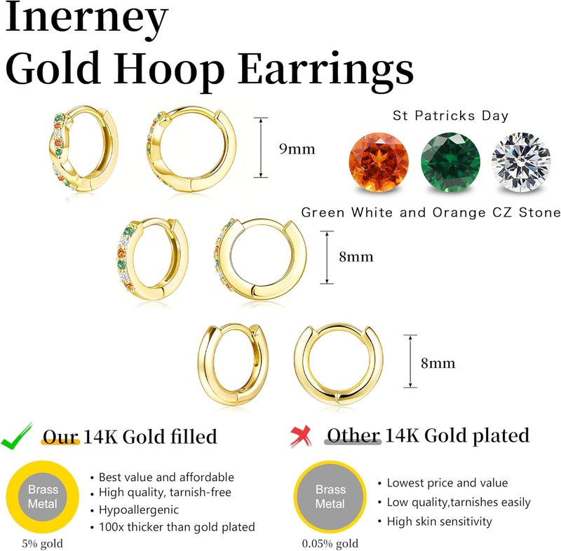 Inerney 14K Gold Plated Huggie Hoop Earrings for Women, Small Sterling Silver Earring Set Hypoallergenic Cartilage Helix Stacks, Mini Dainty Cute Trendy Birthstone Jewelry Gift for Multiple Piercings - Image 4